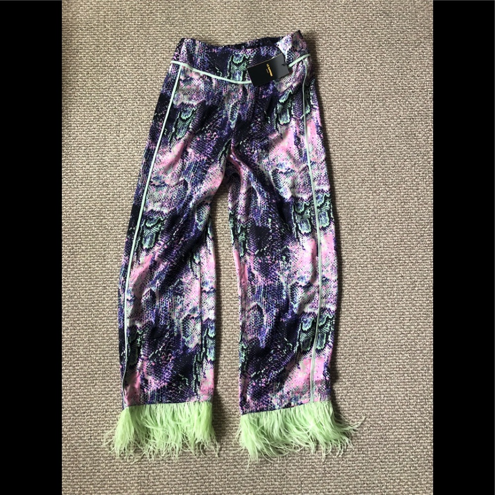NEW le superbe mint feather trim pants size 0 $425